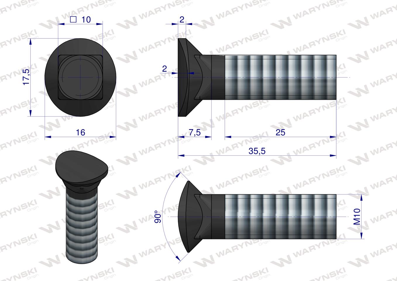 Śruba redliczkowa półokrągła M10x35 mm kl. 8.8 Waryński ( sprzedawane po 10kg )