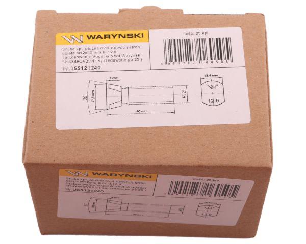 Śruba kpl. płużna oval z dwóch stron ścięta M12x40 mm kl.12.9 zastosowanie Vogel & Noot Waryński M12X40OV2VN ( sprzedawane po 25 )