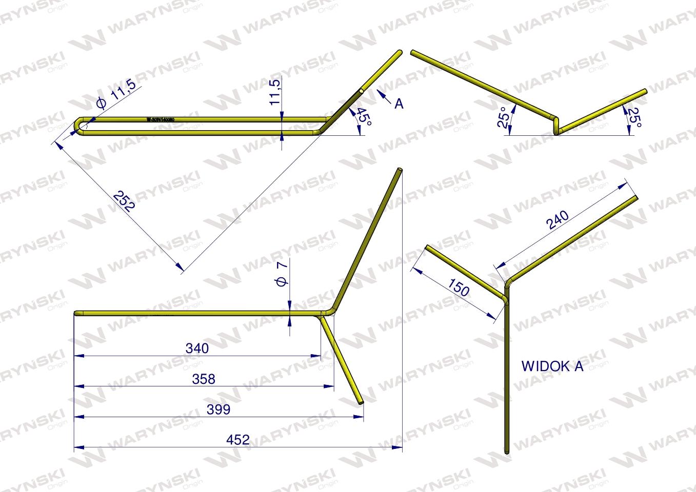 Palec zagarniający podwójny lewy zastosowanie Famarol S-074 30741403003 WARYŃSKI