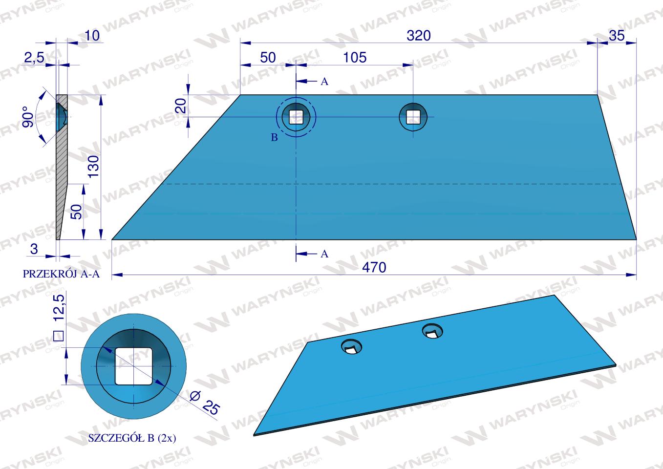 Lemiesz lewy 16" zastosowanie WG 100 B L Lemken Pług stal borowa WARYŃSKI