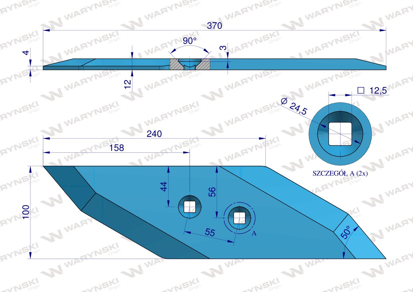 Dłuto nakładka lemiesza lewa zastosowanie Lemken Pług stal borowa WARYŃSKI