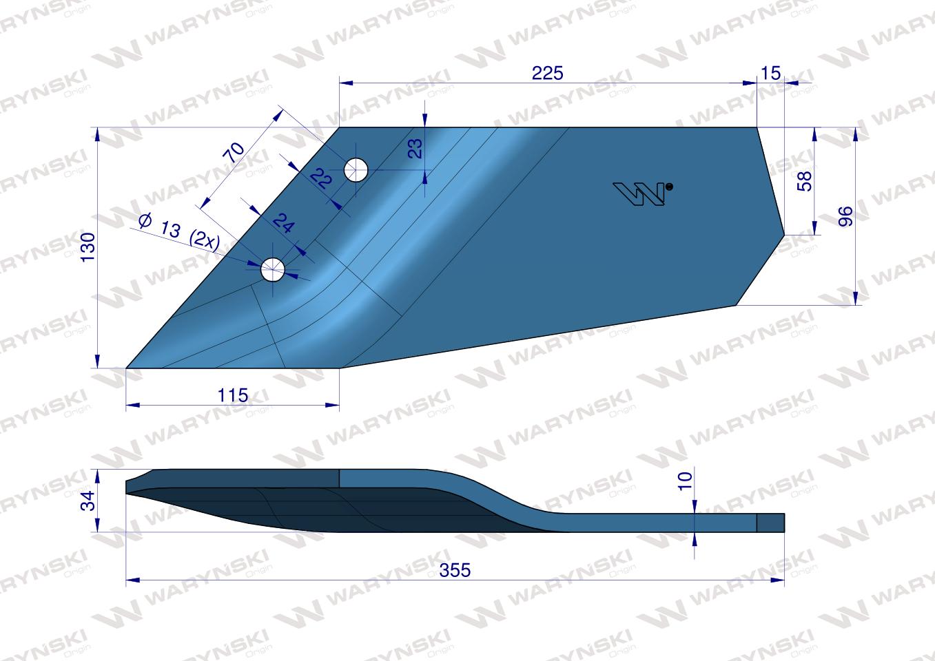 Lemiesz wygięty krótki prawy zastosowanie Lemken Smaragd Waryński