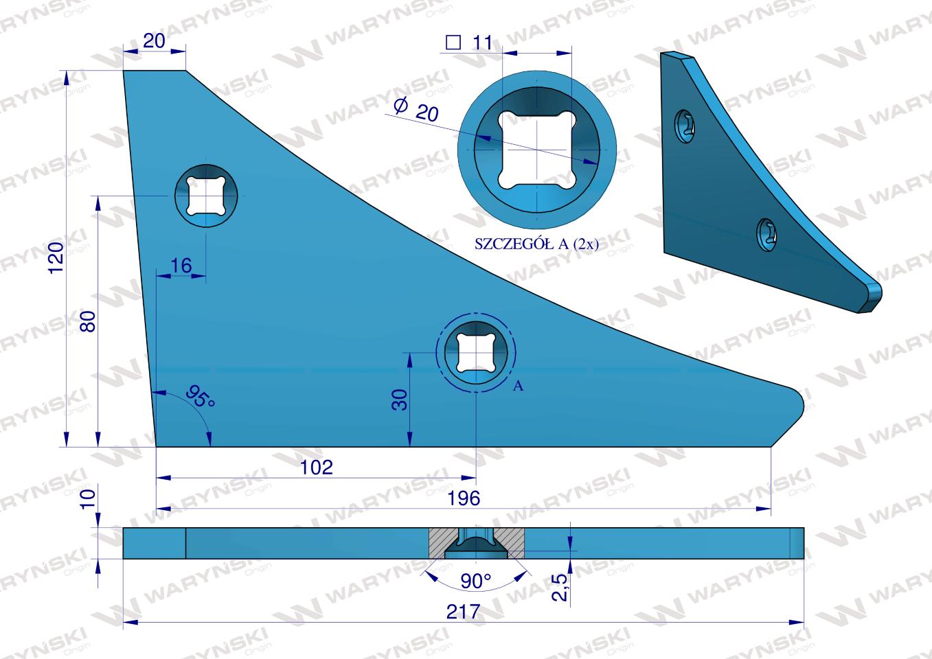 Nakładka przednia płozy lewa zastosowanie AK 10 L Lemken Pług stal borowa WARYŃSKI