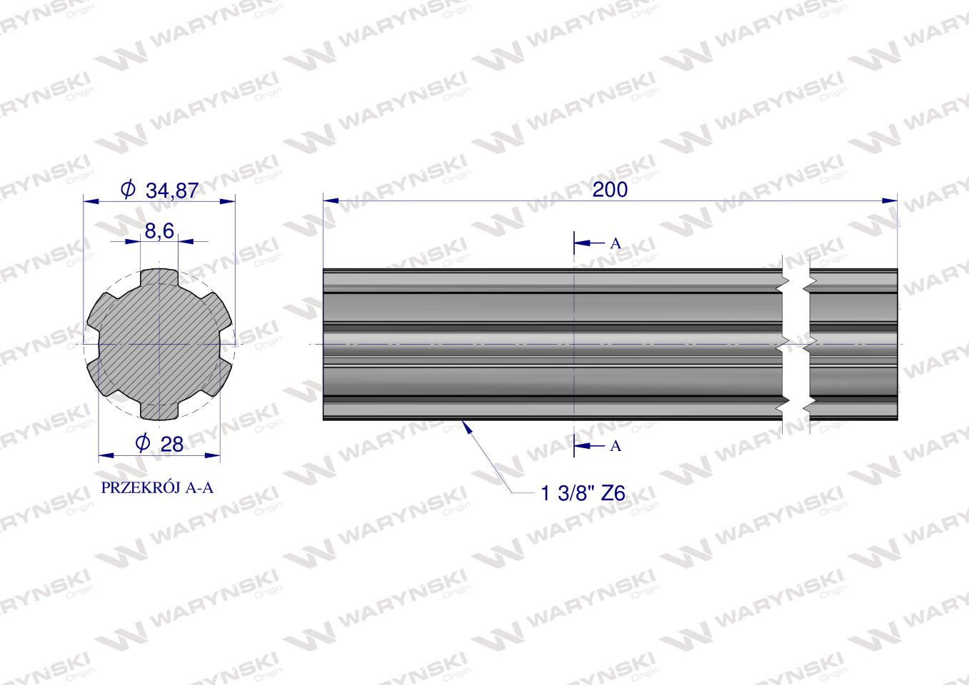 Wałek, WOM frezowany całościowo 200mm Z6 - 1 3/8, Waryński