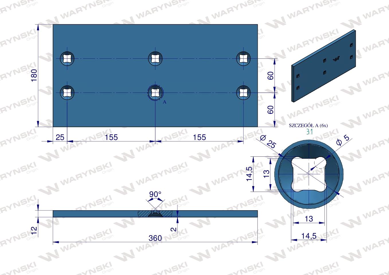 Płoza długa prawa/lewa 3411508 zastosowanie A36H Lemken stal borowa WARYŃSKI