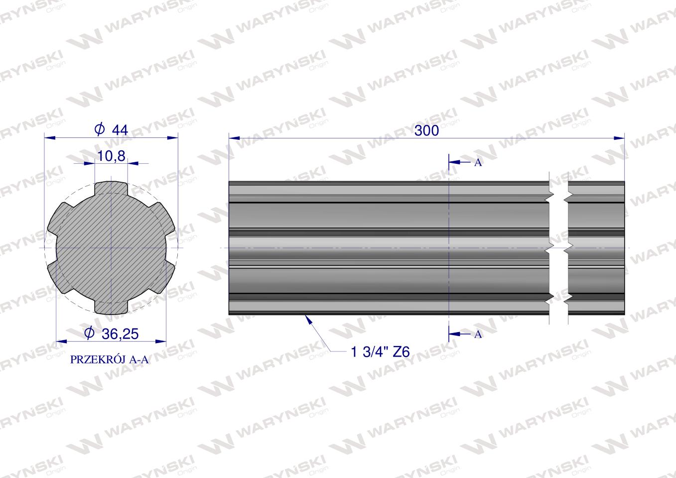 Wałek, WOM frezowany całościowo 300mm Z6 - 1 3/4, Waryński