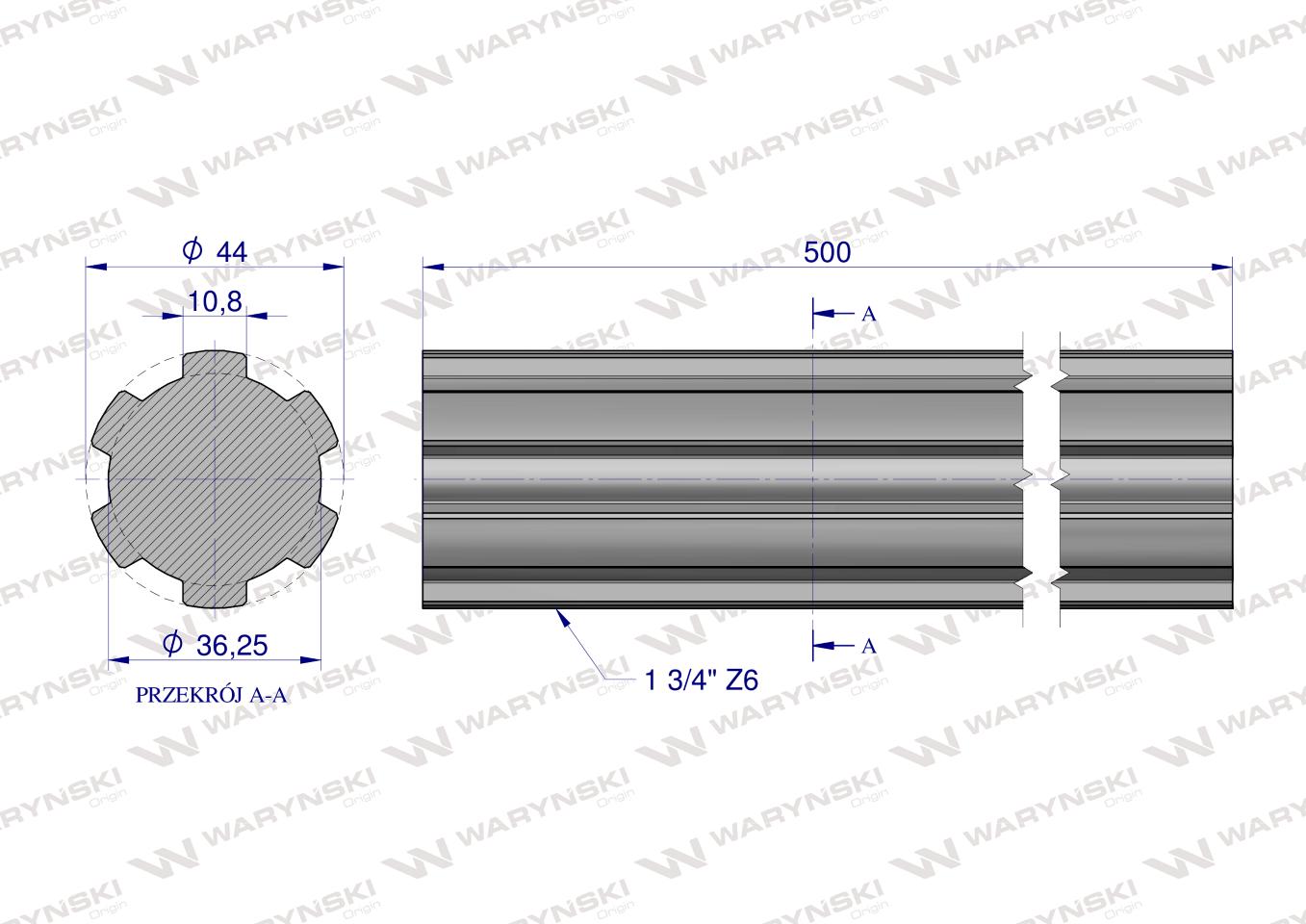 Wałek, WOM frezowany całościowo 500mm Z6 - 1 3/4, Waryński