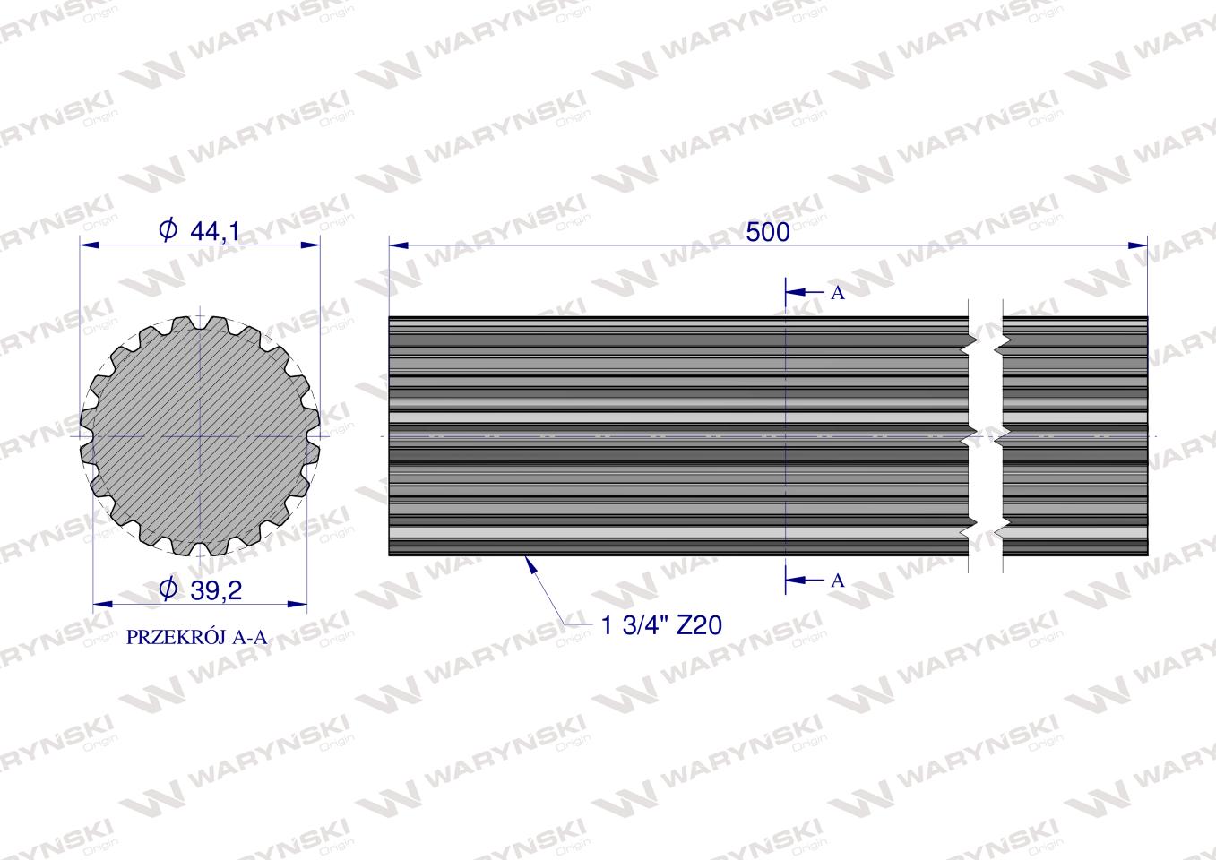 Wałek, WOM frezowany całościowo 500mm Z20 - 1 3/4, Waryński