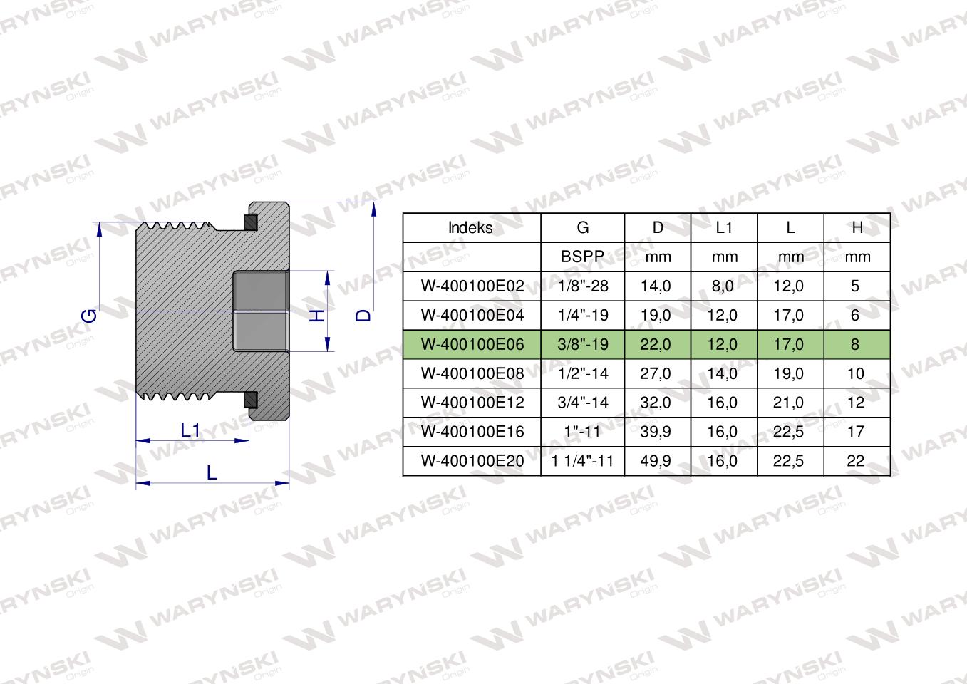 Korek hydrauliczny calowy (na imbus) 3/8" BSP ED Waryński ( sprzedawane po 10 )