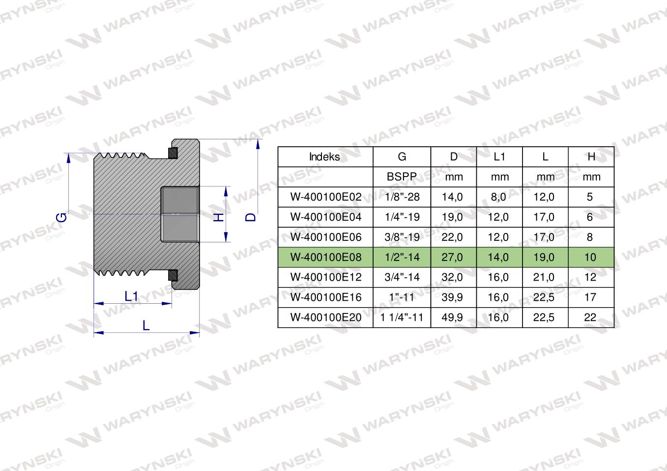 Korek hydrauliczny calowy (na imbus) 1/2" BSP ED Waryński ( sprzedawane po 10 )