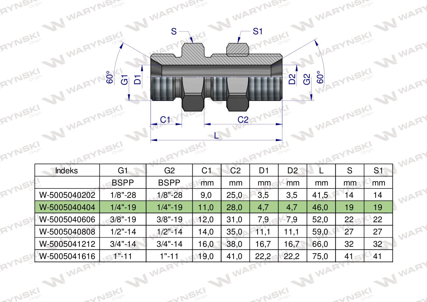 Złączka hydrauliczna calowa grodziowa BB 1/4" BSP z przeciwnakrętką (XSV) Waryński ( sprzedawane po 2 )