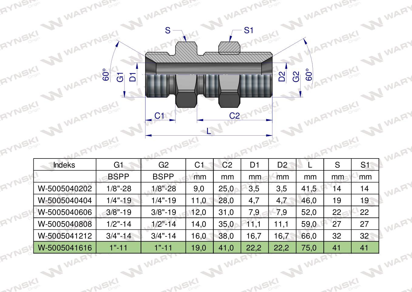 Złączka hydrauliczna calowa grodziowa BB 1" BSP z przeciwnakrętką (XSV) Waryński