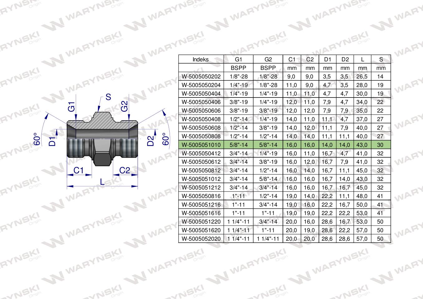Złączka hydrauliczna calowa BB 5/8" BSP Waryński ( sprzedawane po 2 )