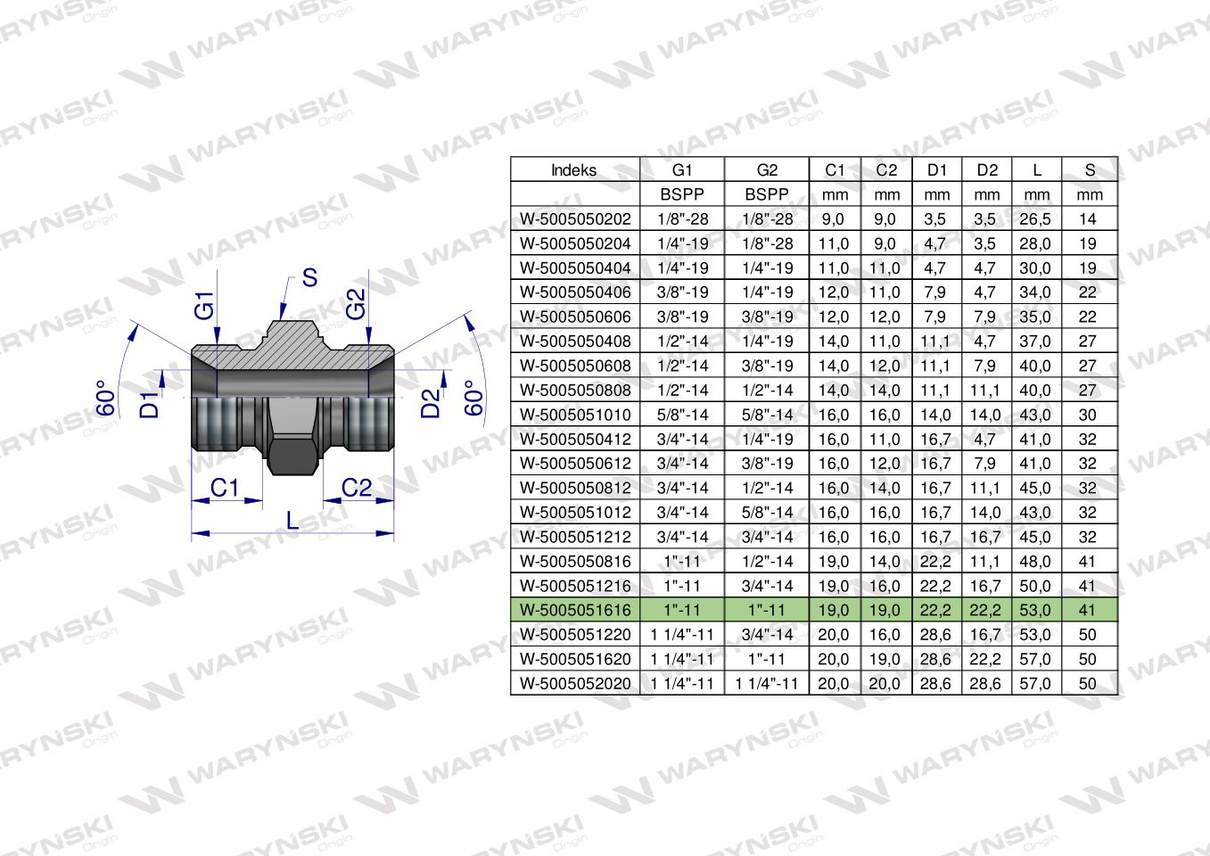 Złączka hydrauliczna calowa BB 1" BSP Waryński