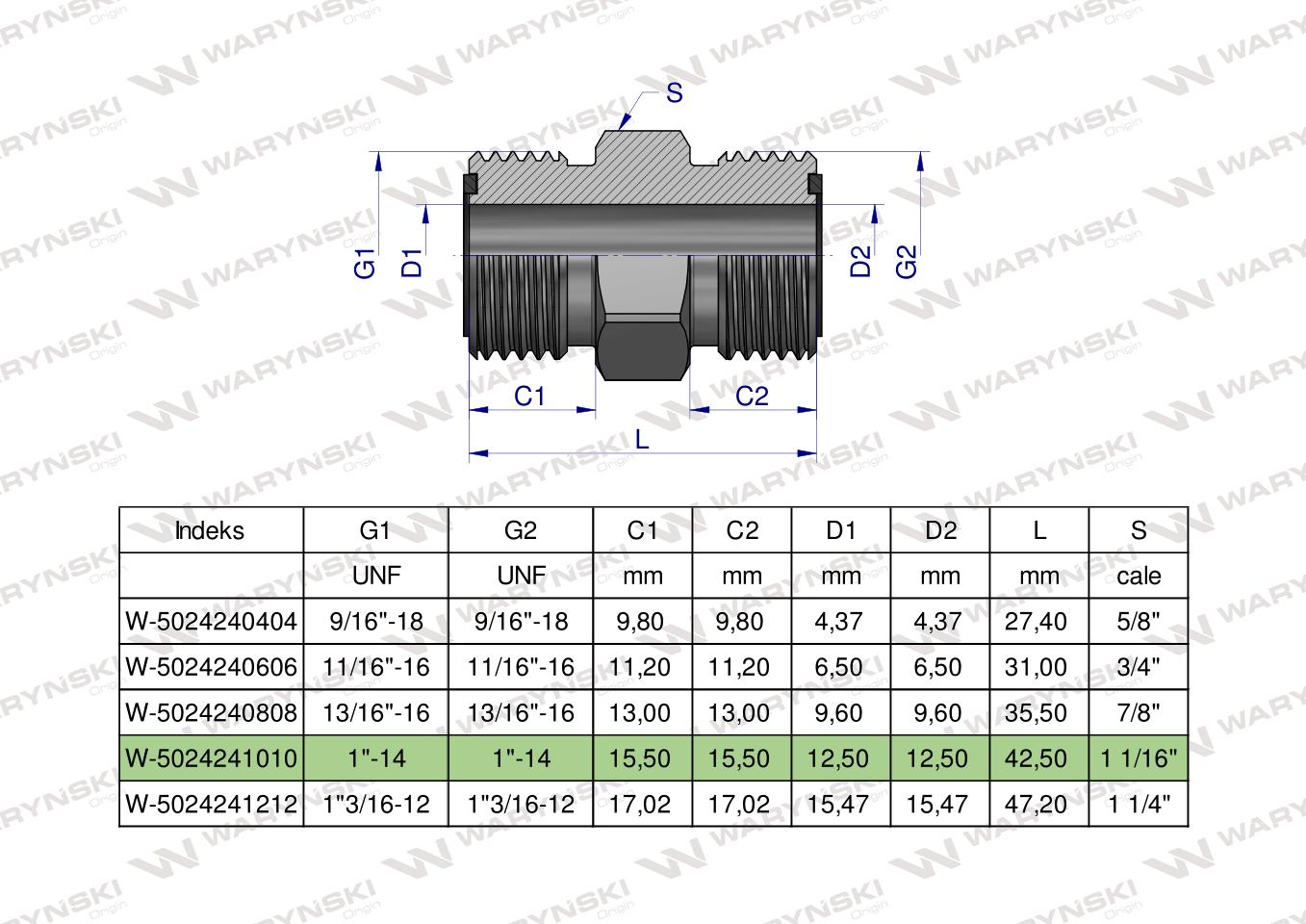 Złączka hydrauliczna calowa BB 1" ORFS (UNF) Waryński