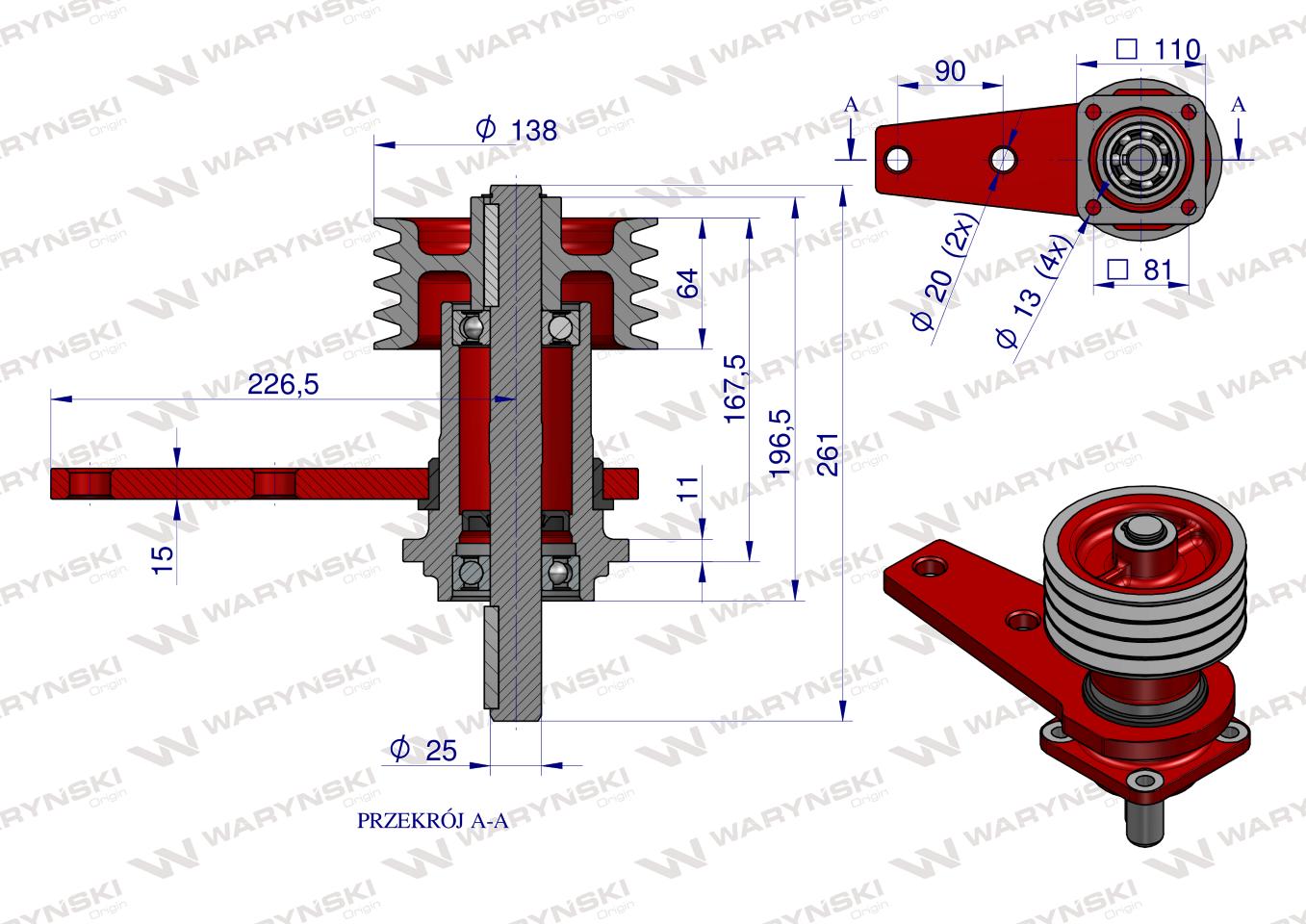 Przystawka wałek kpl. z kołem pasowym kosiarka rotacyjna polska Waryński