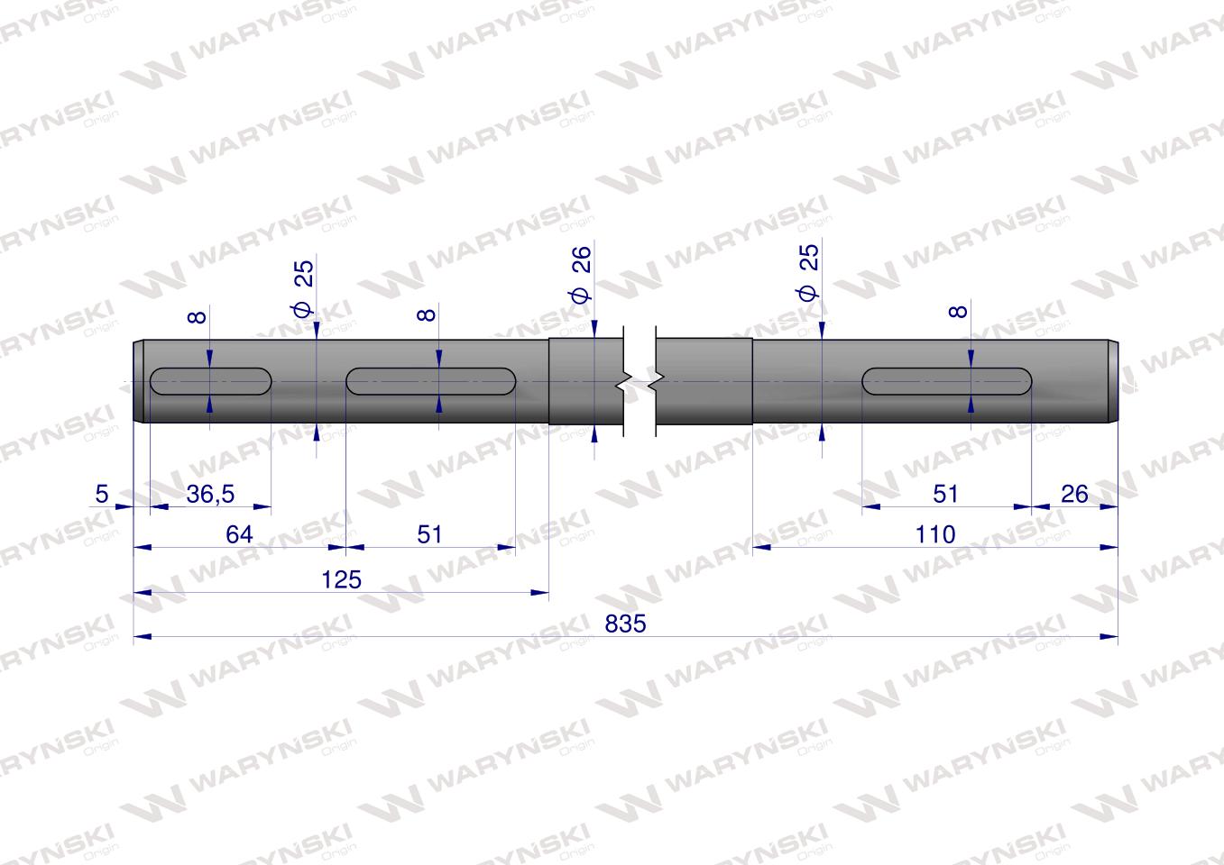 Wałek ramy krótki zastosowanie Kosiarka rotacyjna polska 1.35 Waryński 5070010210