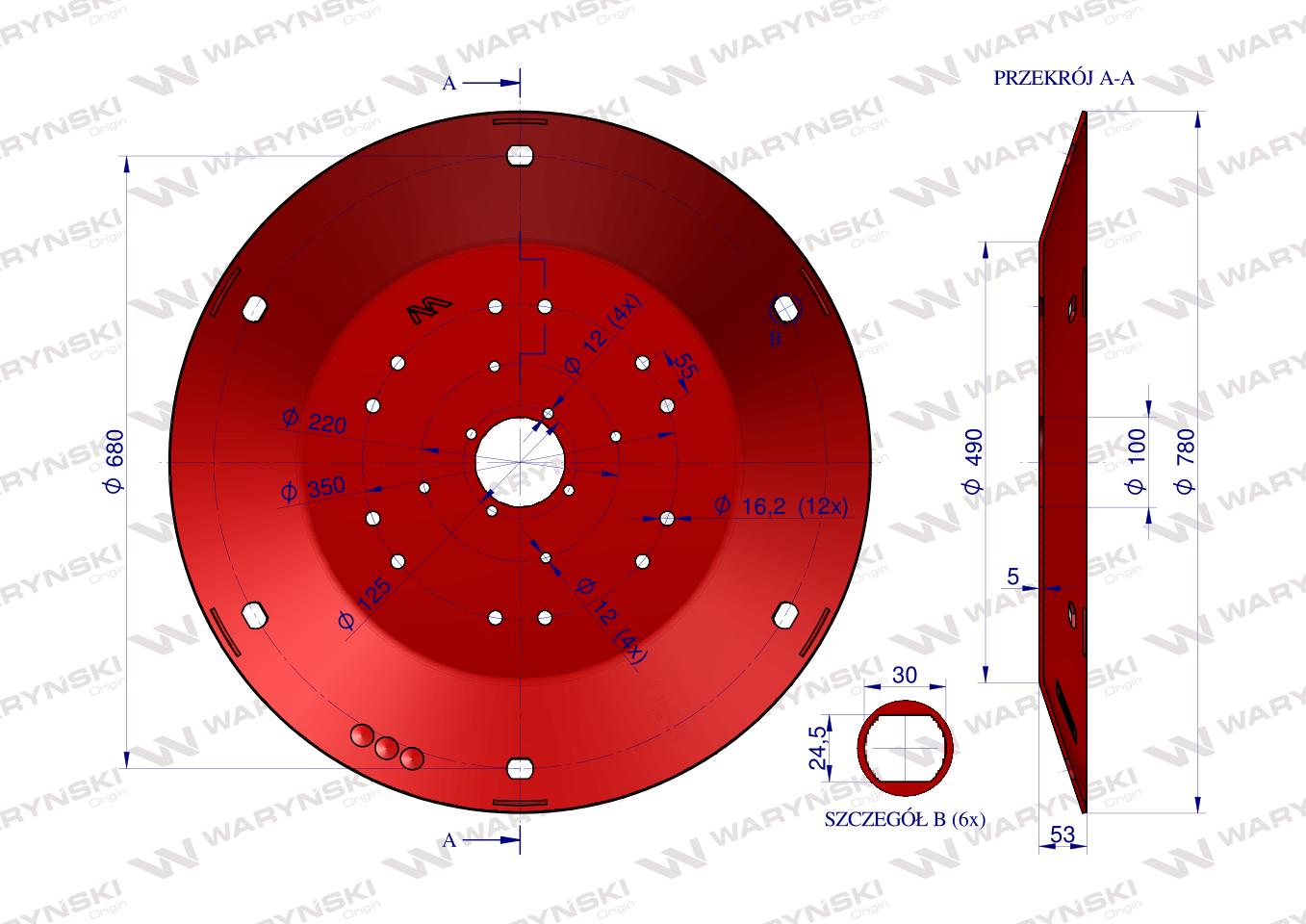 Talerz roboczy Kosiarka rotacyjna 1,65 m gr. 5mm Waryński