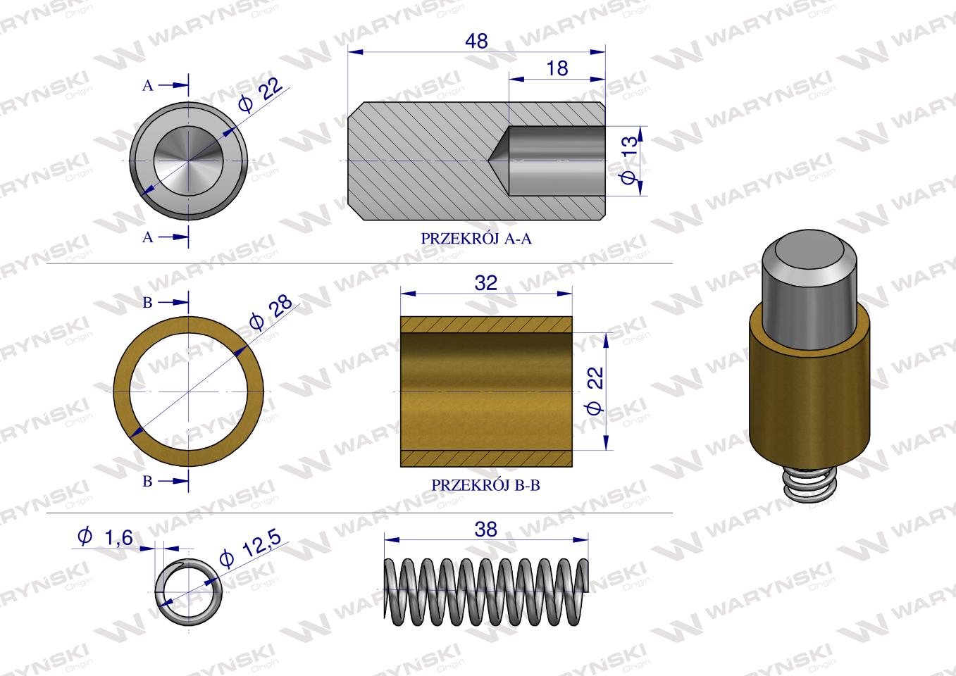 Zestaw naprawczy zabieraka ( sworzeń. tulejka. sprężyna ) kosiarka rotacyjna polska Waryński