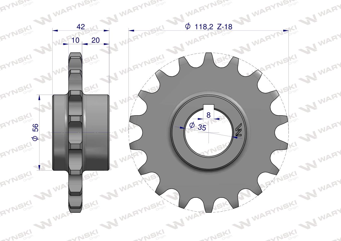 Koło łańcuchowe stalowe hartowane Z-18 3/4 fi-35 zastosowanie Bizon WARYŃSKI