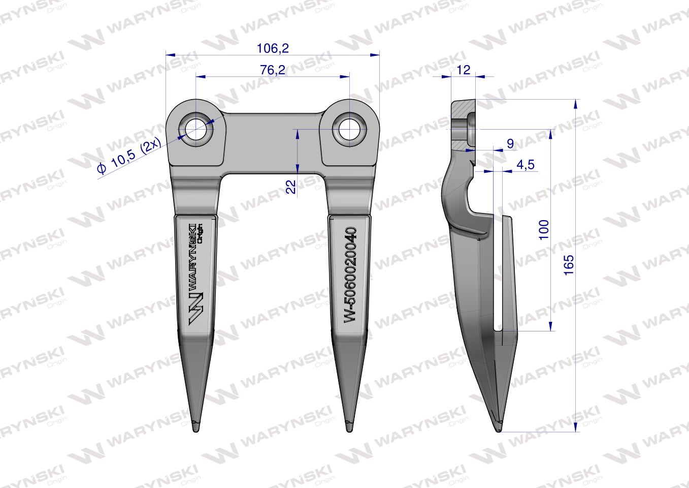 Bagnet palec podwójny hartowany Bizon Rekord 5060020040 5020040R Waryński