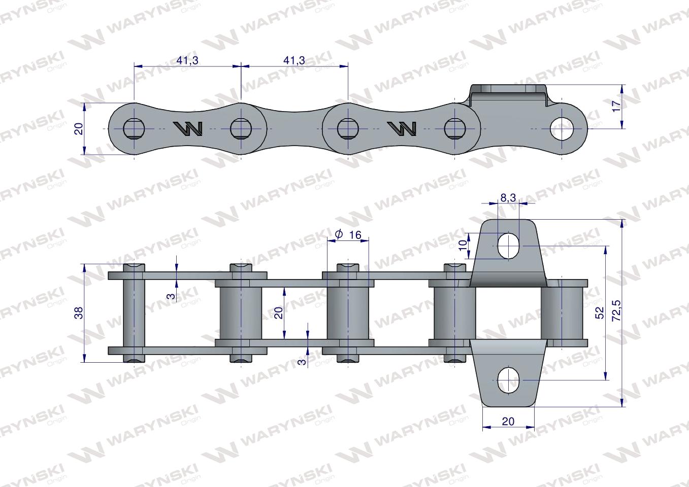 Łańcuch środkowy przenośnika pochyłego nkpl. zastosowanie Bizon Rekord Waryński