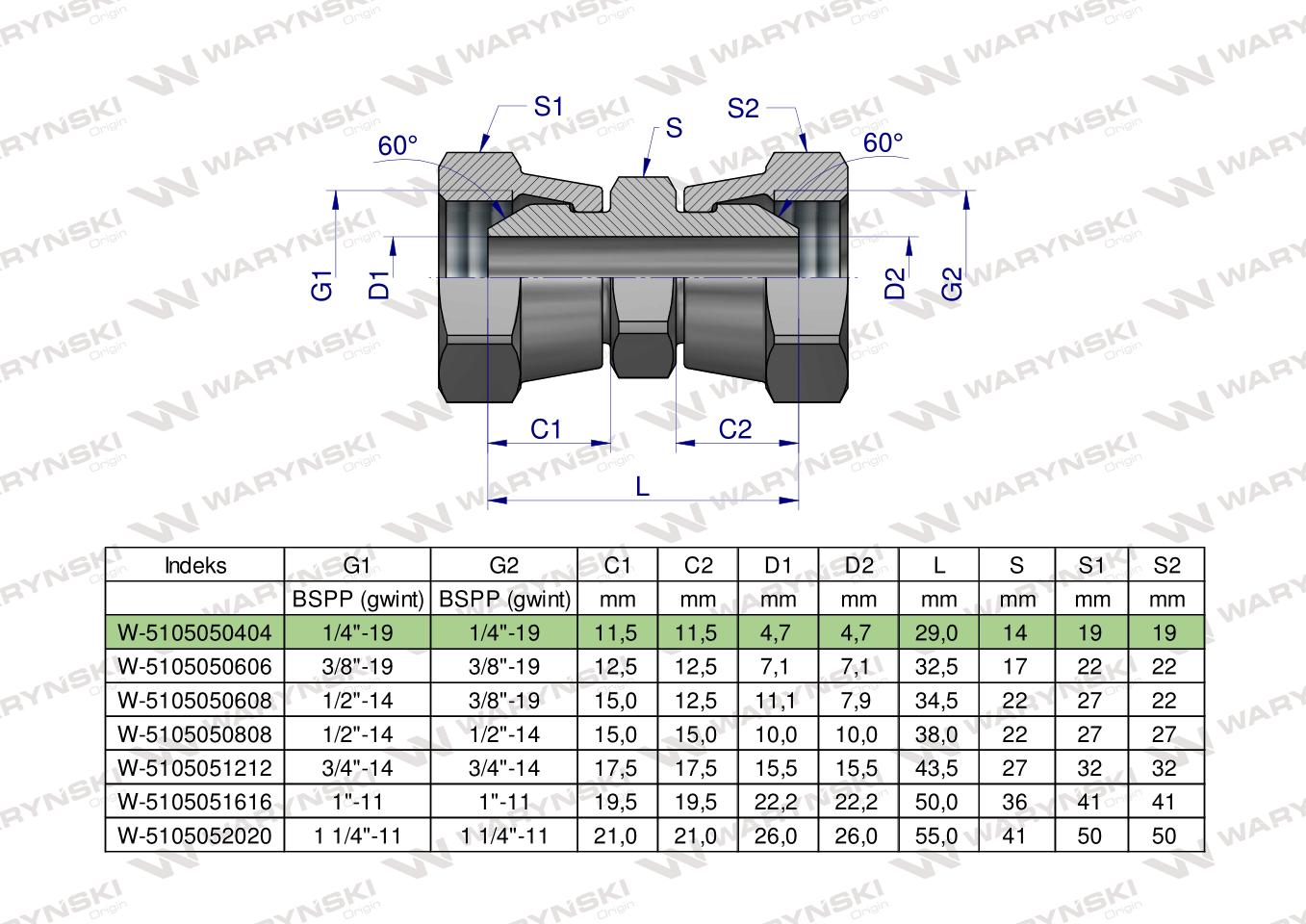 Złączka hydrauliczna calowa AA 1/4" BSP Waryński ( sprzedawane po 2 )