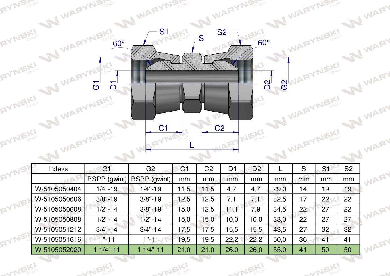 Złączka hydrauliczna calowa AA 1 1/4" BSP Waryński