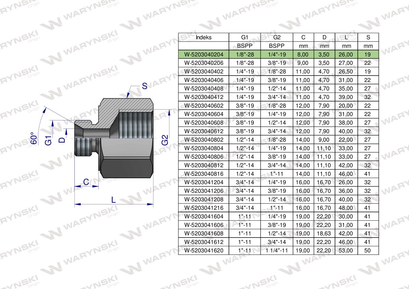 Tulejka różnicowa hydrauliczna calowa AB 1/8"GZ x 1/4"GW BSP Waryński ( sprzedawane po 2 )