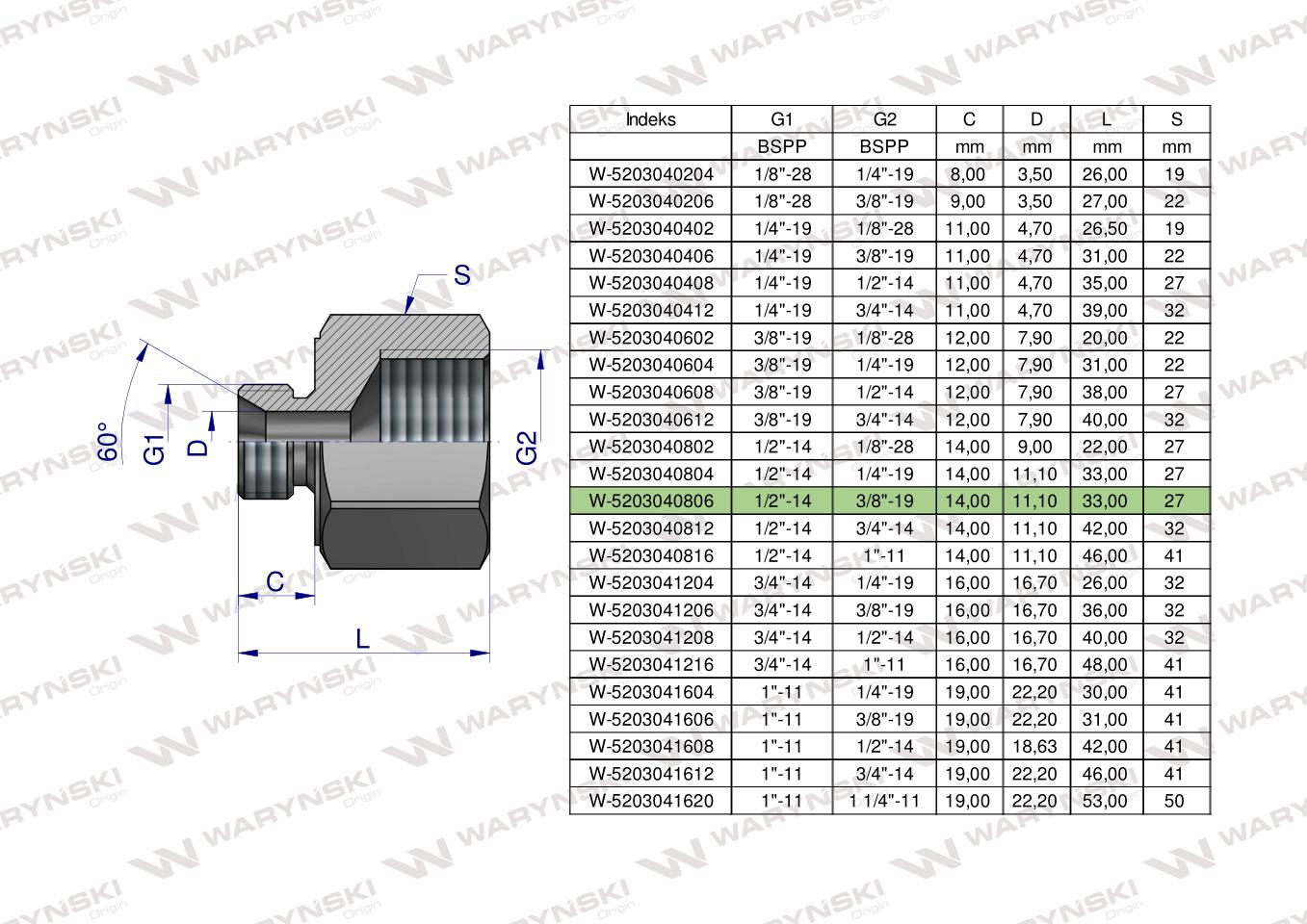 Tulejka różnicowa hydrauliczna calowa AB 1/2"GZ x 3/8"GW BSP Waryński ( sprzedawane po 2 )