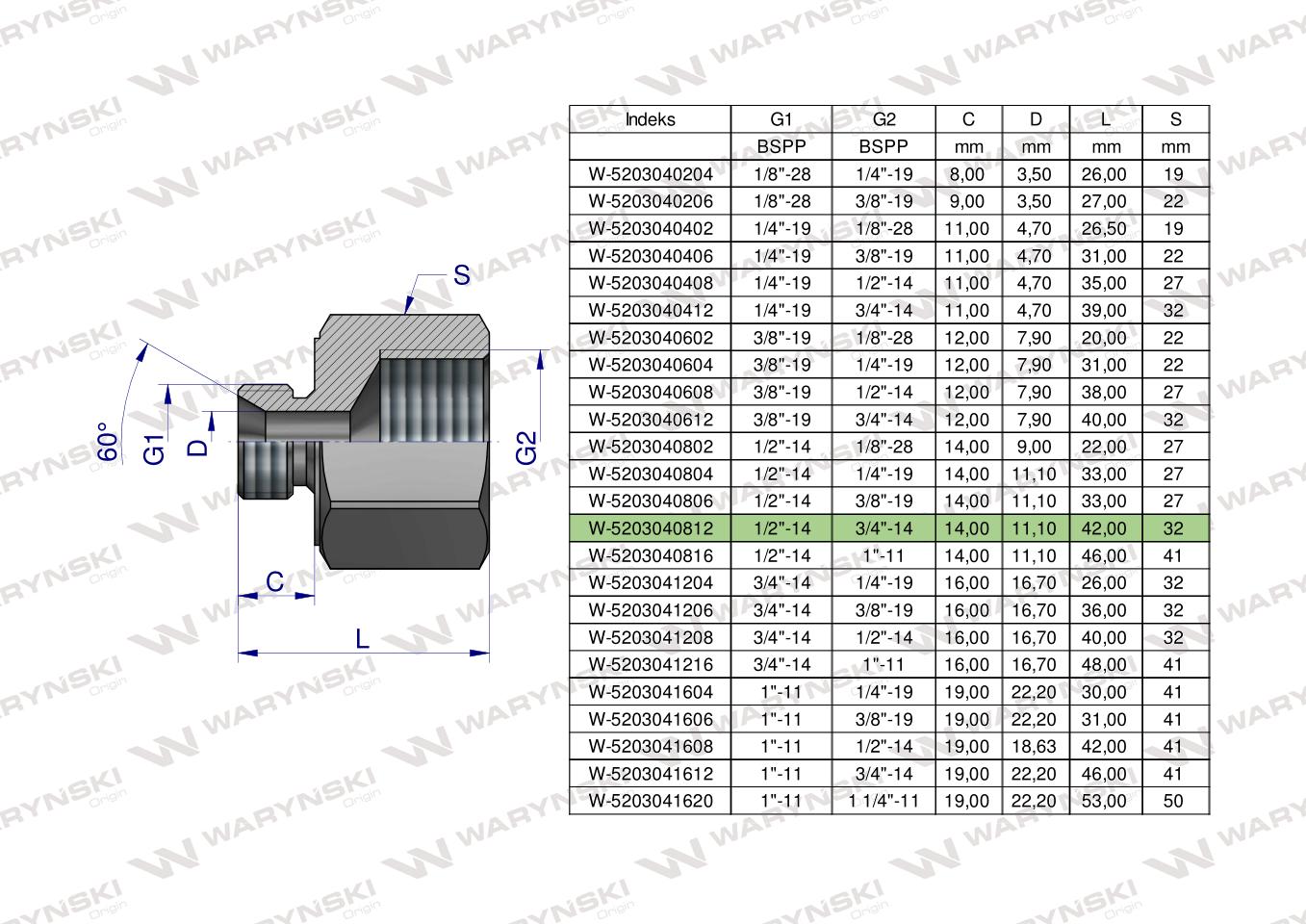 Tulejka różnicowa hydrauliczna calowa AB 1/2"GZ x 3/4"GW BSP Waryński ( sprzedawane po 2 )