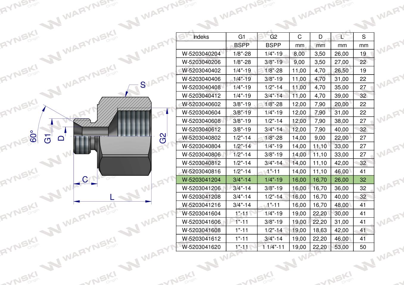 Tulejka różnicowa hydrauliczna calowa AB 3/4"GZ x 1/4"GW BSP Waryński ( sprzedawane po 2 )