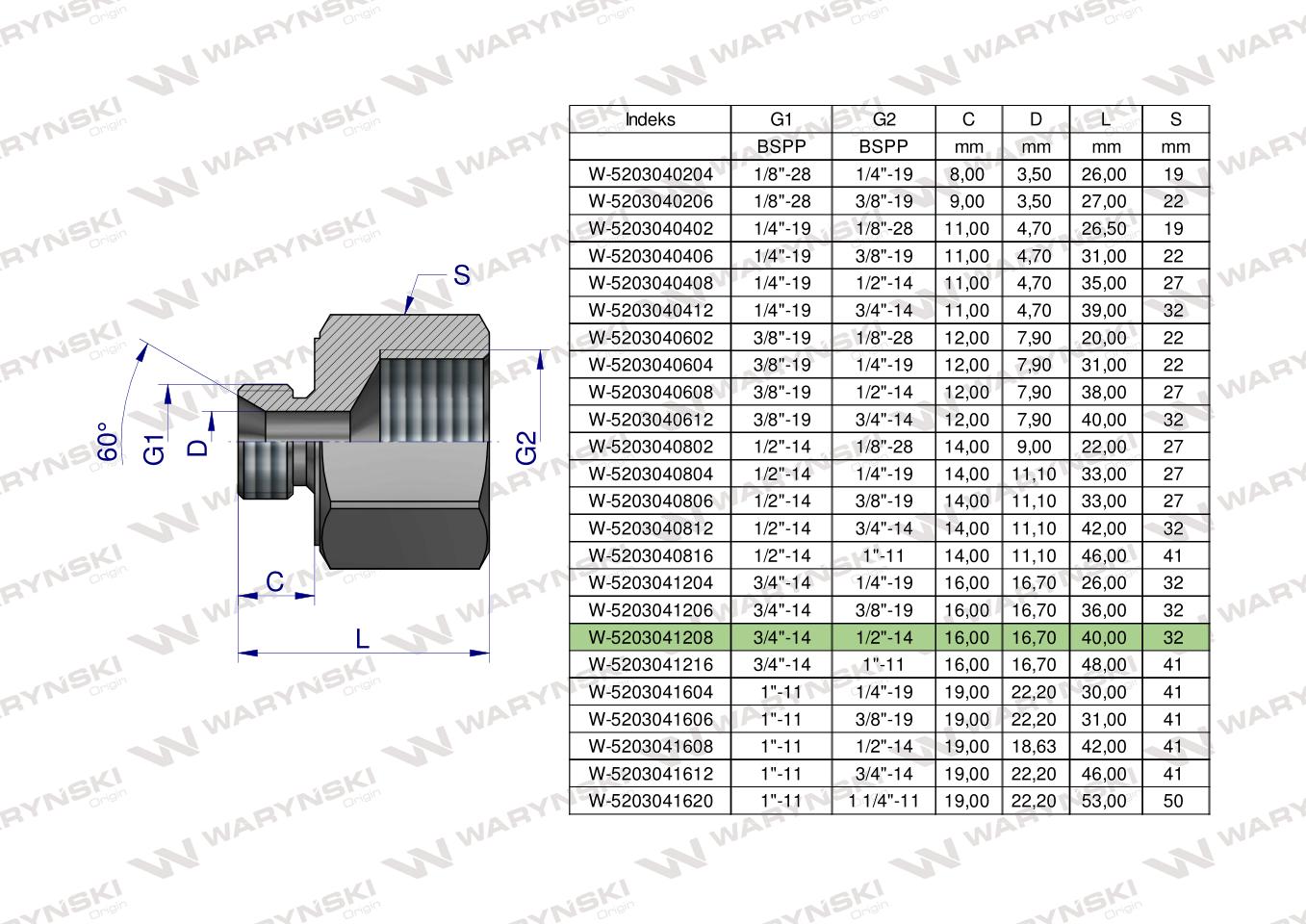 Tulejka różnicowa hydrauliczna calowa AB 3/4"GZ x 1/2"GW BSP Waryński ( sprzedawane po 2 )