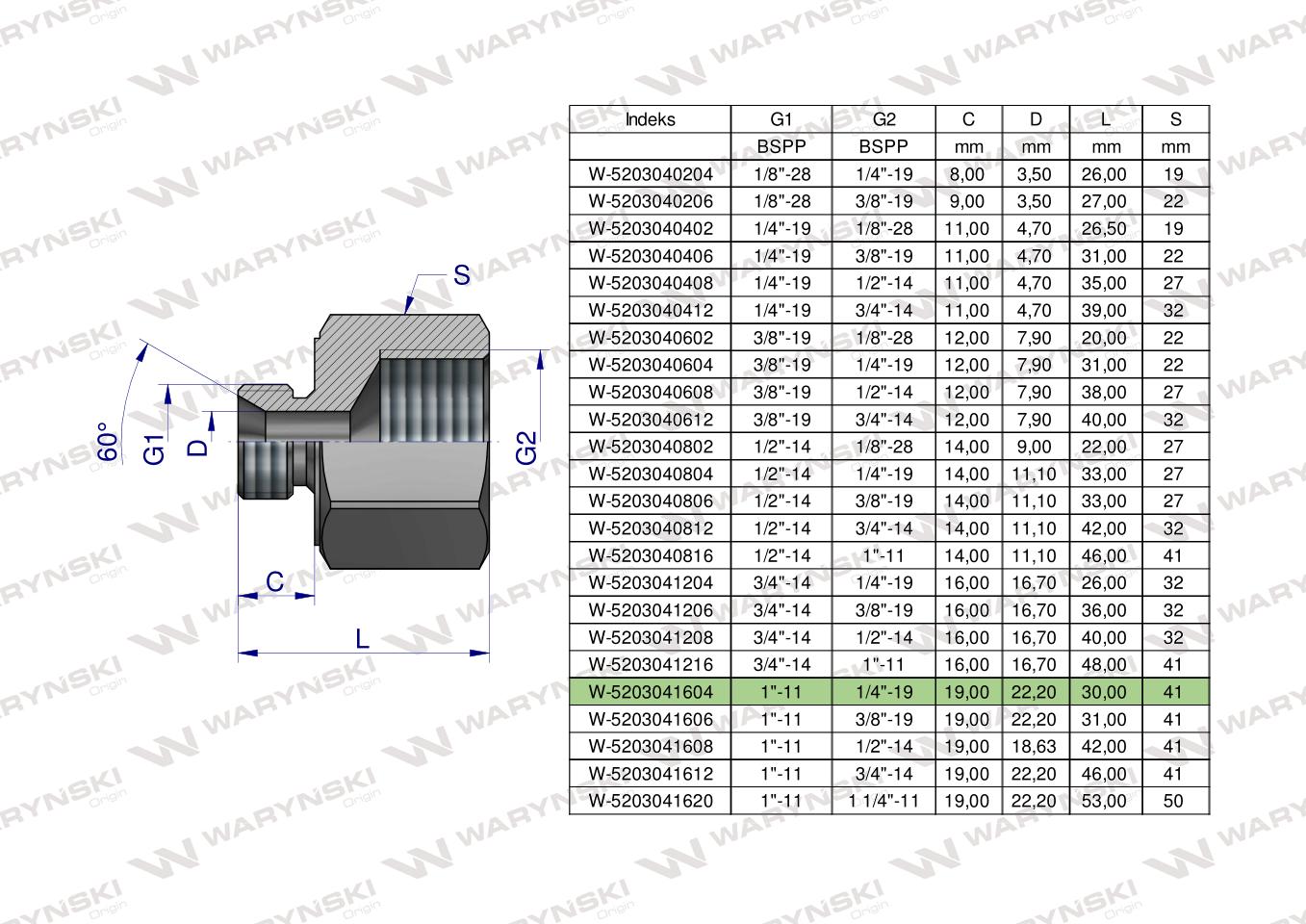 Tulejka różnicowa hydrauliczna calowa AB 1"GZ x 1/4"GW BSP Waryński