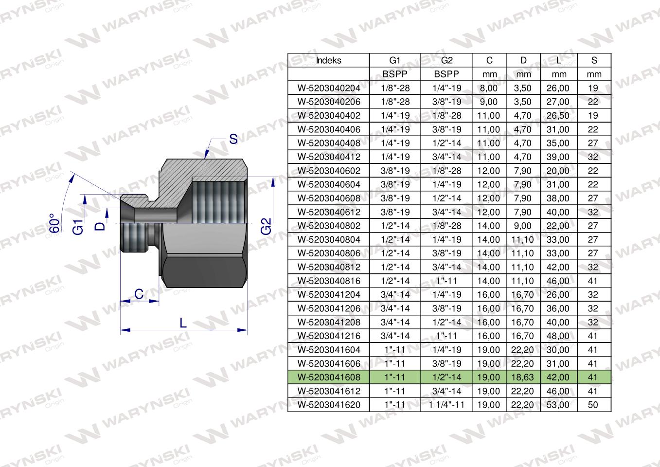 Tulejka różnicowa hydrauliczna calowa AB 1"GZ x 1/2"GW BSP Waryński
