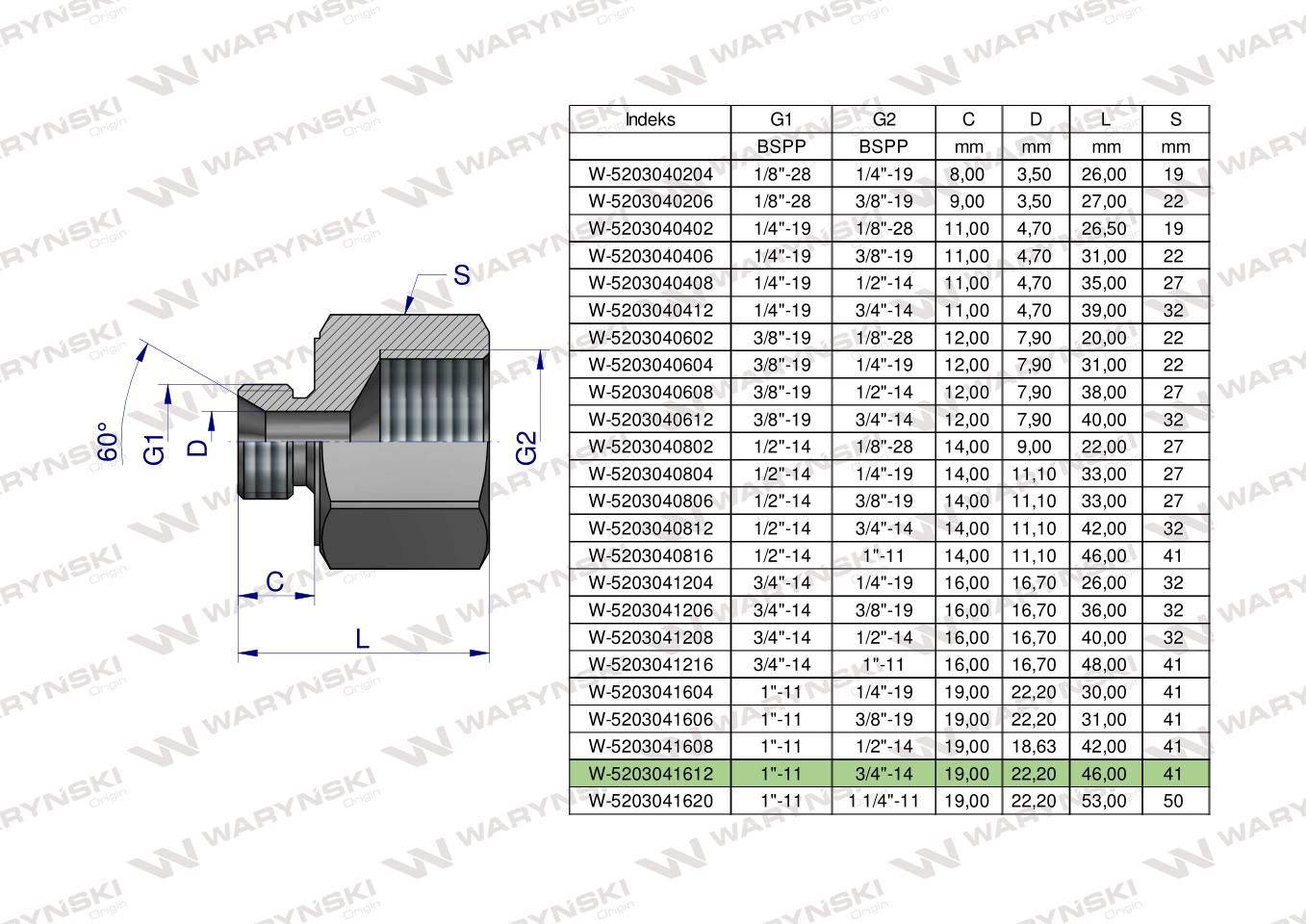 Tulejka różnicowa hydrauliczna calowa AB 1"GZ x 3/4"GW BSP Waryński