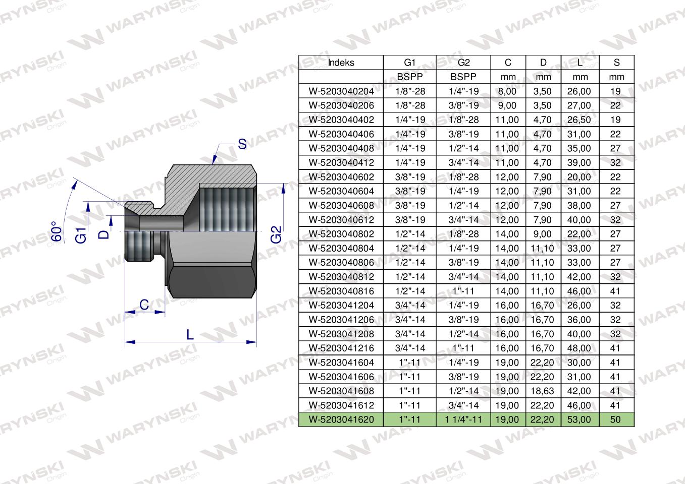 Tulejka różnicowa hydrauliczna calowa AB 1"GZ x 1 1/4"GW BSP Waryński