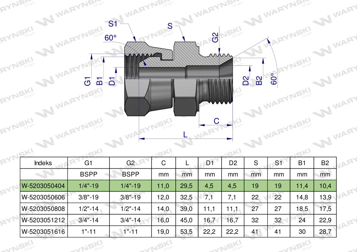 Złączka hydrauliczna calowa AB 1/4" BSP (XKOR) Waryński ( sprzedawane po 2 )