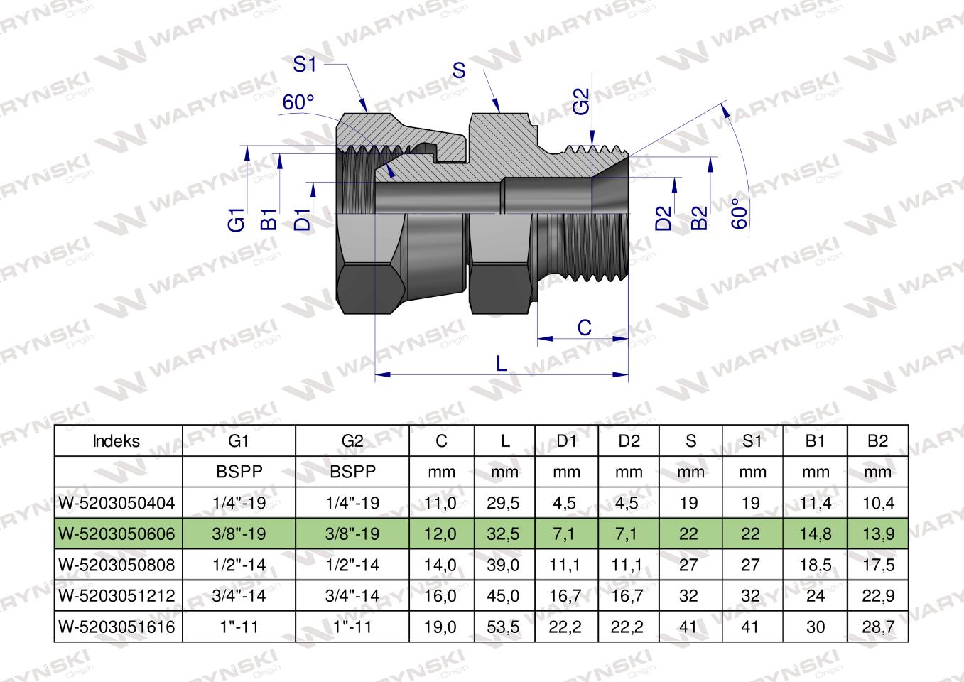 Złączka hydrauliczna calowa AB 3/8" BSP (XKOR) Waryński ( sprzedawane po 2 )