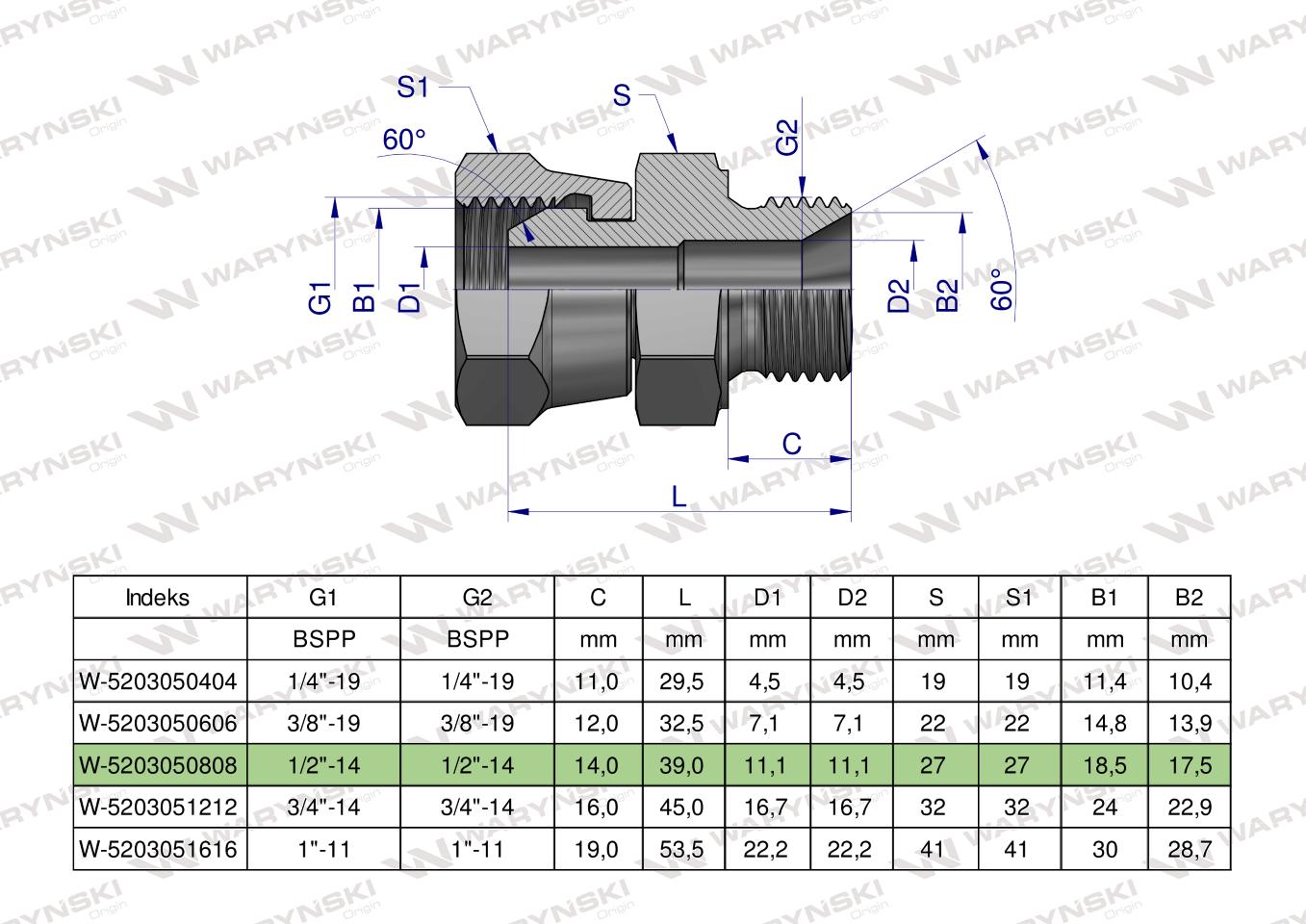 Złączka hydrauliczna calowa AB 1/2" BSP (XKOR) Waryński ( sprzedawane po 2 )