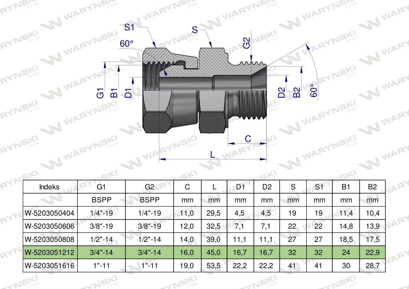 Złączka hydrauliczna calowa AB 3/4" BSP (XKOR) Waryński ( sprzedawane po 2 )