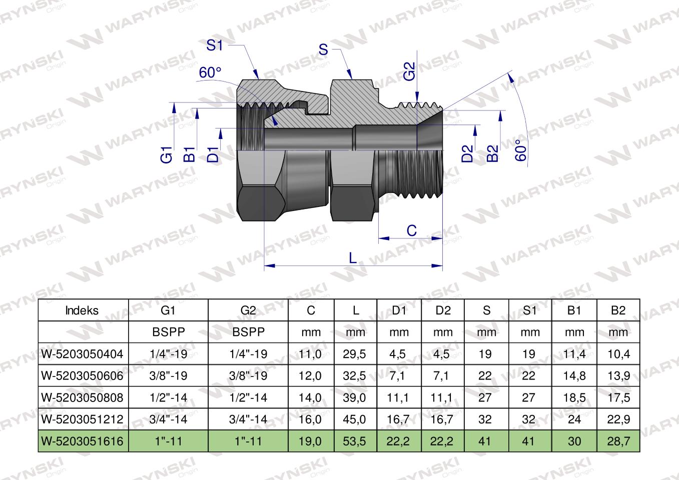 Złączka hydrauliczna calowa AB 1" BSP (XKOR) Waryński