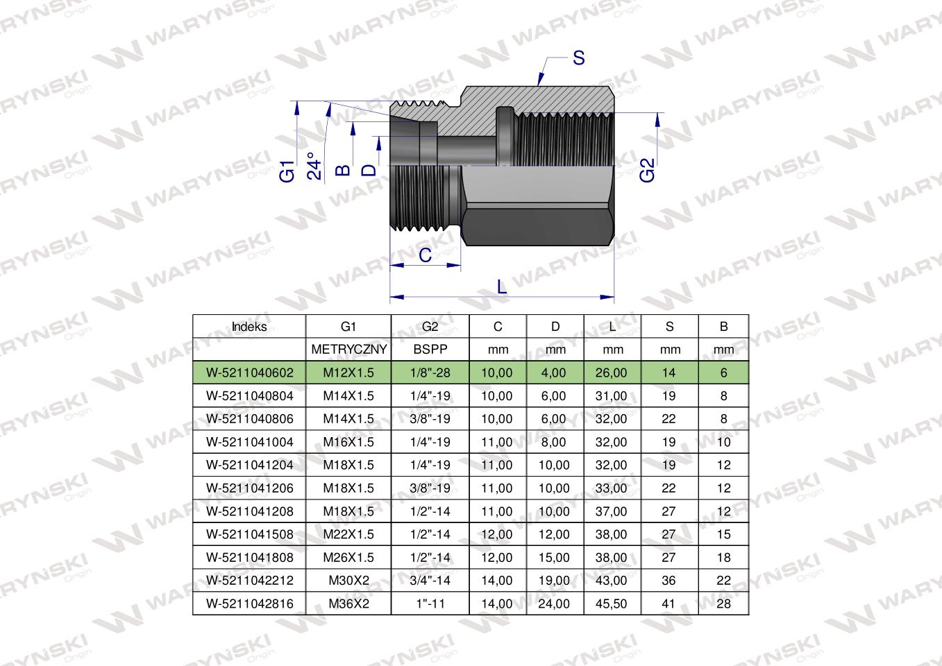 Tulejka różnicowa hydrauliczna AB M12x1.5 06L GZ x 1/8" BSP GW Waryński ( sprzedawane po 2 )