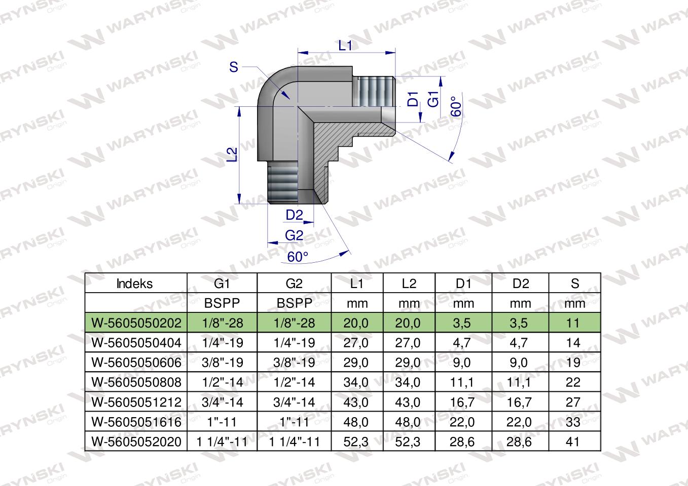 Kolanko hydrauliczne calowe BB 1/8" BSP (XW) Waryński ( sprzedawane po 2 )