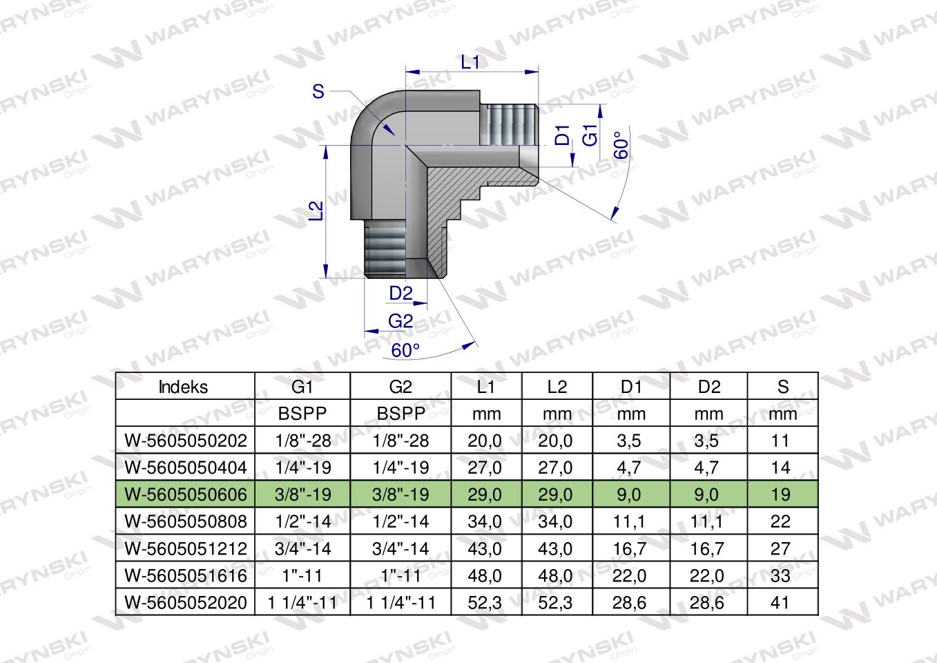 Kolanko hydrauliczne calowe BB 3/8" BSP (XW) Waryński ( sprzedawane po 5 )