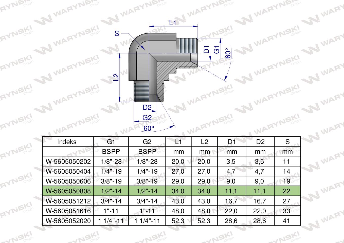 Kolanko hydrauliczne calowe BB 1/2" BSP (XW) Waryński ( sprzedawane po 5 )
