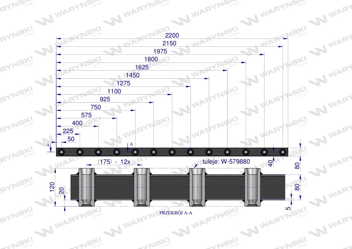 Belka do wideł ładowacza 2200mm na zęby "Z" 13 tulejek Waryński