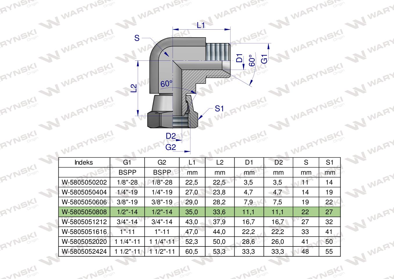 Kolanko hydrauliczne calowe AB 1/2" BSP Waryński