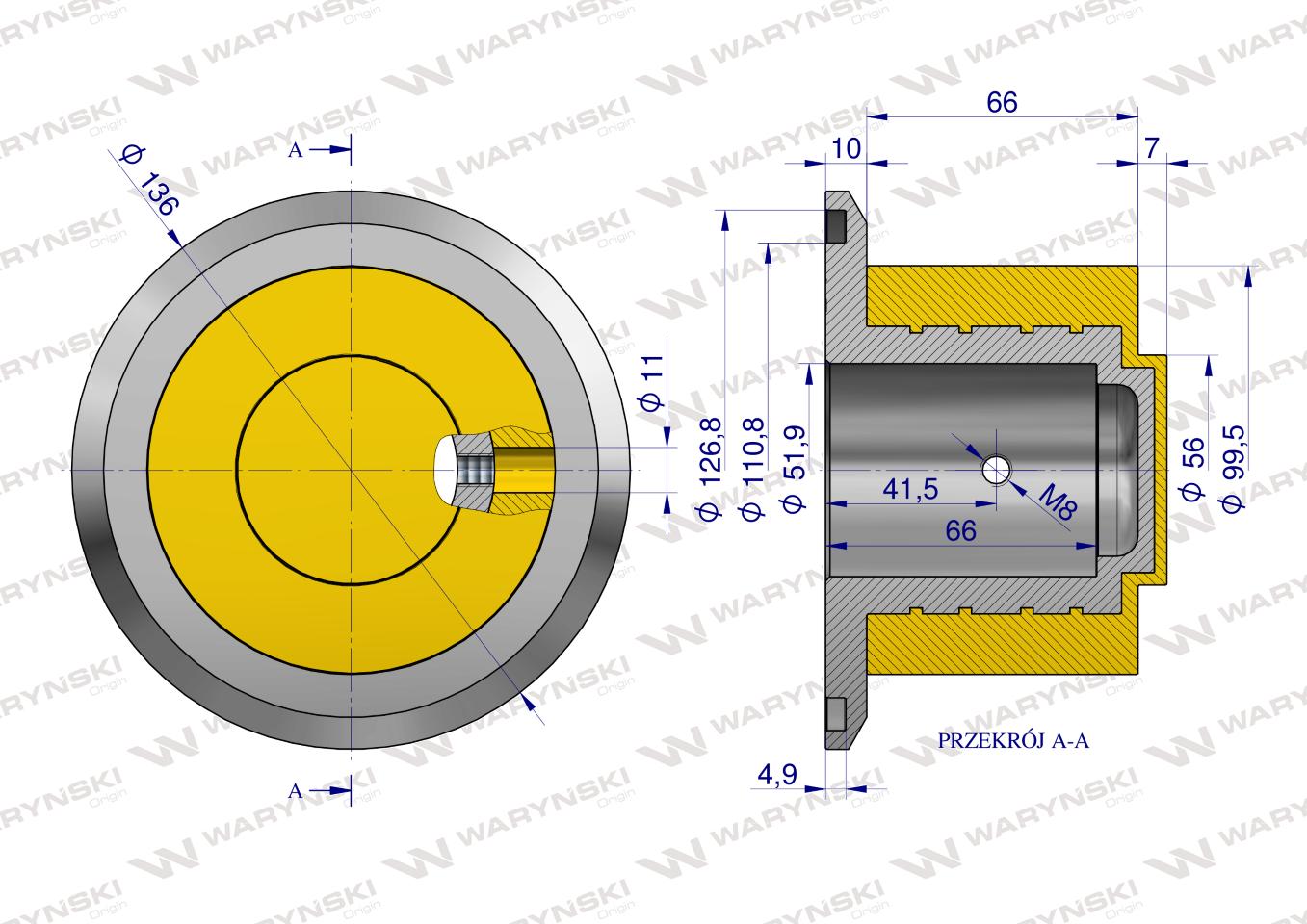 Rolka napędowa skrobaka z kołnierzem PU 100x66x52 zastosowanie 07600759 Grimme WARYŃSKI