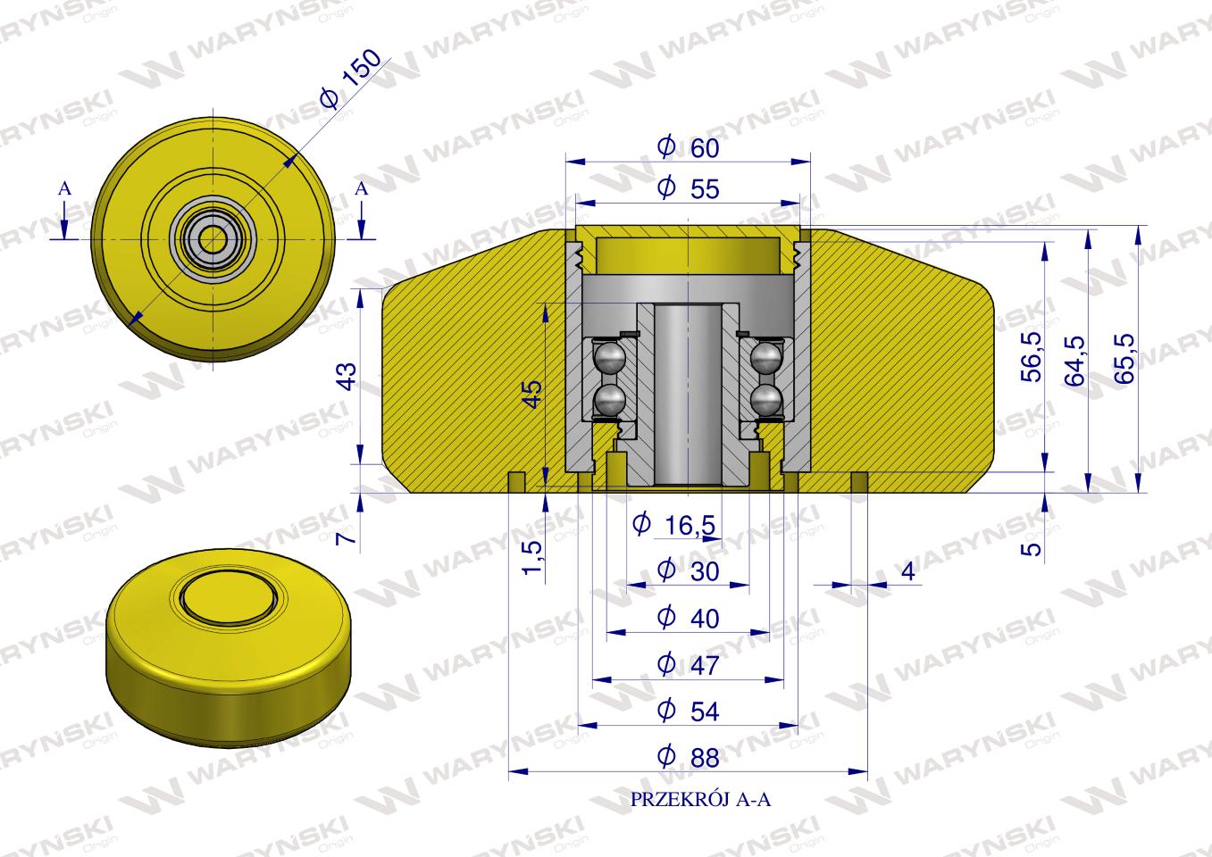 Rolka podporowa, PU 150x64x16,5, zastosowanie 20040200 Grimme, Waryński
